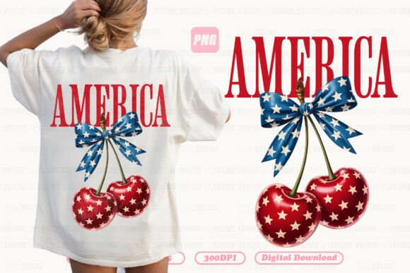 4th of July America Cherry Coquette Bow: A Sweet & Stylish Patriotic Graphic