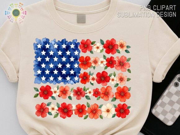 Celebrate Summer with a Patriotic Floral American Flag PNG