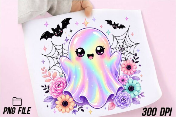 Cute Rainbow Ghost Halloween PNG: A Modern Design Asset