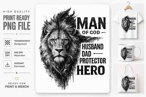 Faith Dad Lion Shirt PNG: Bold Graphics for Faithful Fathers
