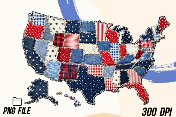 Faux Patchwork USA Map PNG: A Quilted Design for Your Projects