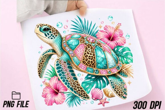 Jeweled Sea Turtle Tropical PNG: A Designer’s Coastal Asset