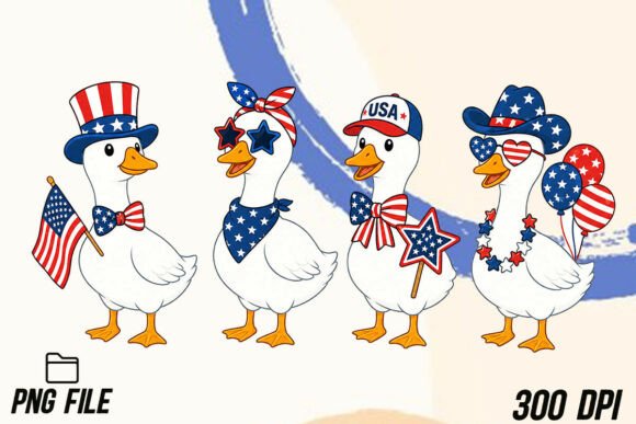 Patriotic Goose Set USA 4th of July PNG: A Design Asset for Creative Independence