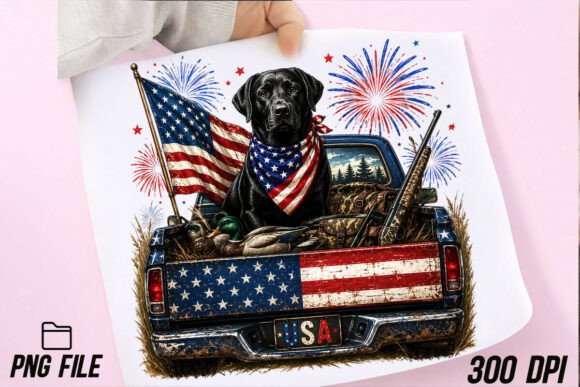 Patriotic Hunting Dog Truck PNG: USA Design Asset Guide