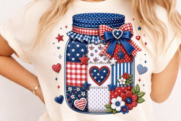 Patriotic Patchwork Mason Jar: A Vintage Fourth of July Design