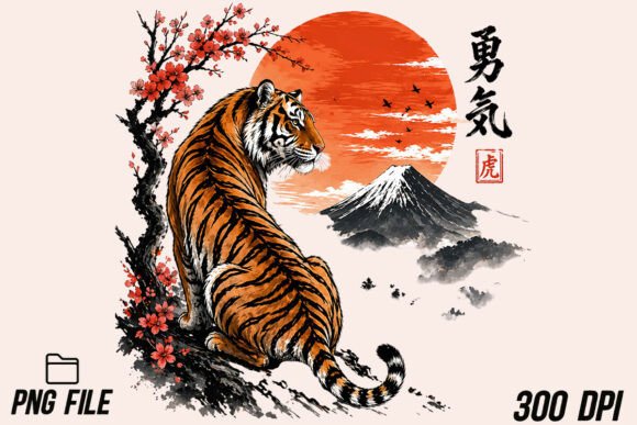 Unleashing the Japanese Tiger Sunset Art PNG